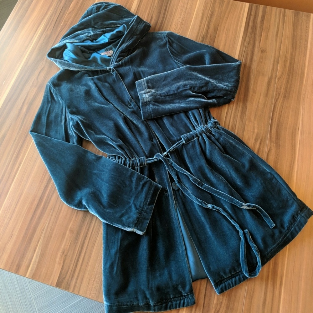 J. Jill Teal Blue Velvet Hooded Jacket
